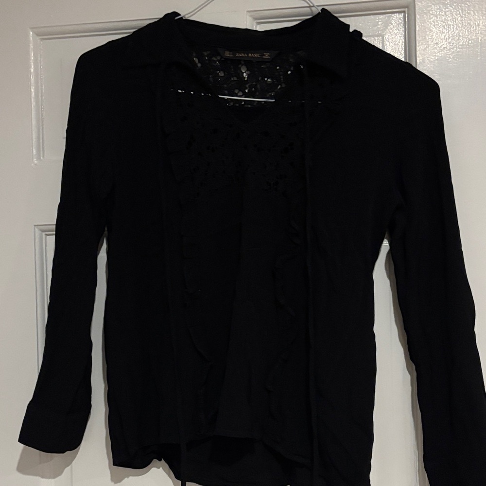 Zara Basics Black Lace Detail Blouse